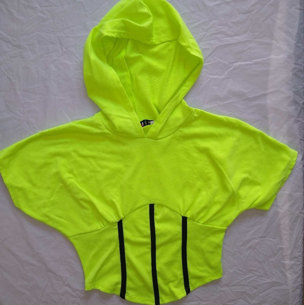 Love J Crop Top Hooded Casual Summer Party Vacation Rave Festival Bright Neon